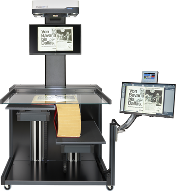 Flexible book cradle enables V and flat mode scan positions.