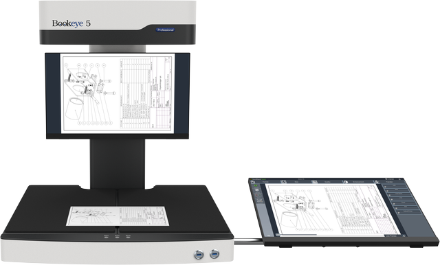 Attach a second, optional touchscreen to operate the scanner with one of the touchscreens and preview images using the second touchscreen. 