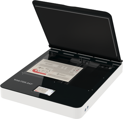 Borderless, fully scratch-resistant glass plate prevents bent edges on source documents and allows scanning of oversized documents